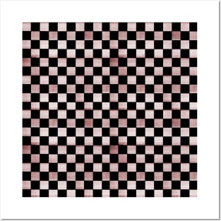 Black and Copper Red Checkered Wood Pattern Posters and Art